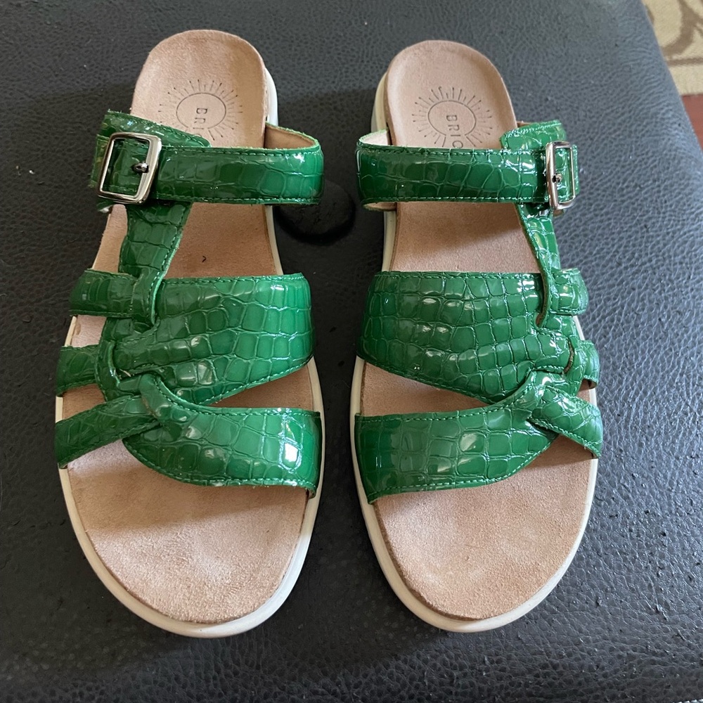 Brioso Haddon Patent Leather Sandal Crocodile Slide MONSTERA GREEN 9 cork buckle - Picture 6 of 16